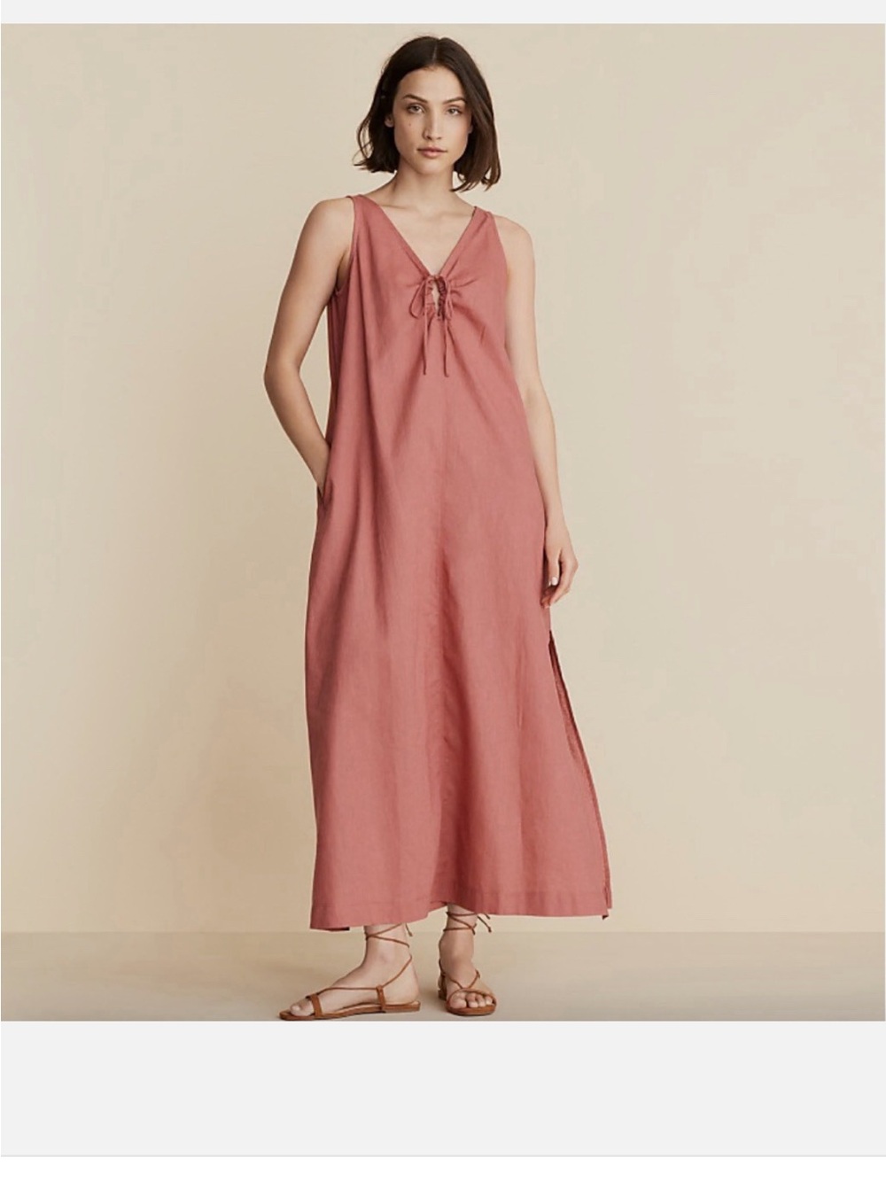Lou & Grey Sleeveless Burnt Orange Tie-Front Maxi Dress